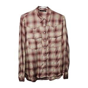 Jane + Delancey Womens Small Western Style Shirt Pearl Snaps Plaid Pockets Soft!